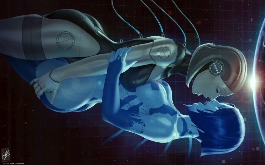 Image female,grey_hair,2girls,blue_hair,multiple_girls,yuri,grabbing_ass,crossover,blue_skin,cortana,halo_(series),grey_skin,mass_effect,edi,themaestronoob