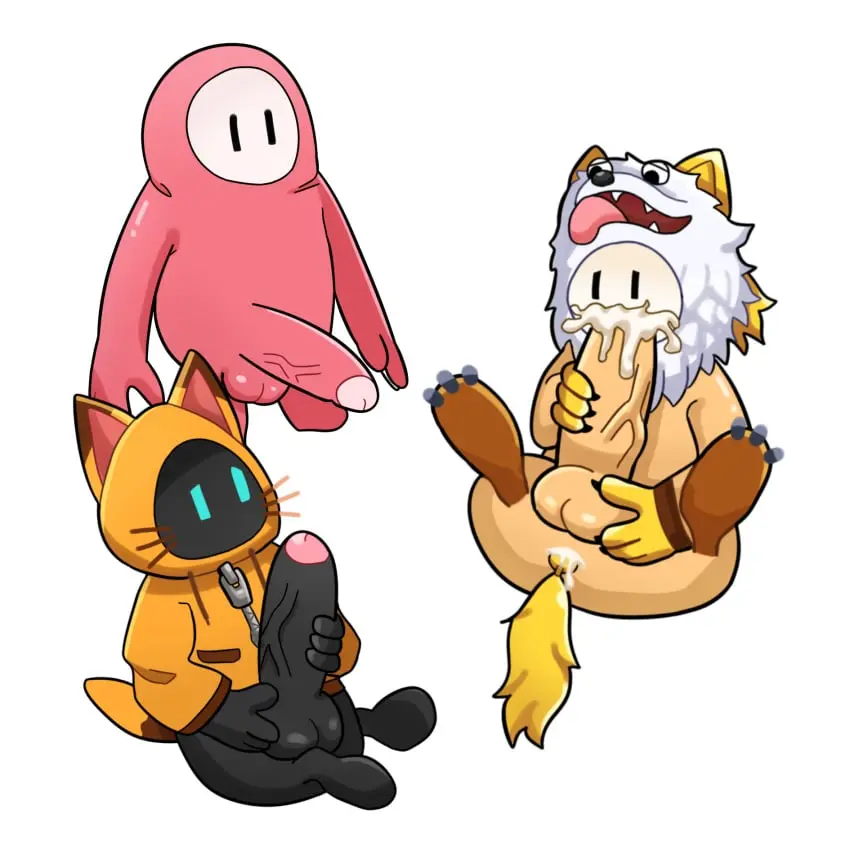 Image hi_res,solo,cum,cum_in_mouth,male,penis,big_penis,male/male,balls,cum_inside,gay,big_balls,genital_fluids,bodily_fluids,genitals,non-human,toony,trio,non-human_only,fall_guy,fall_guys