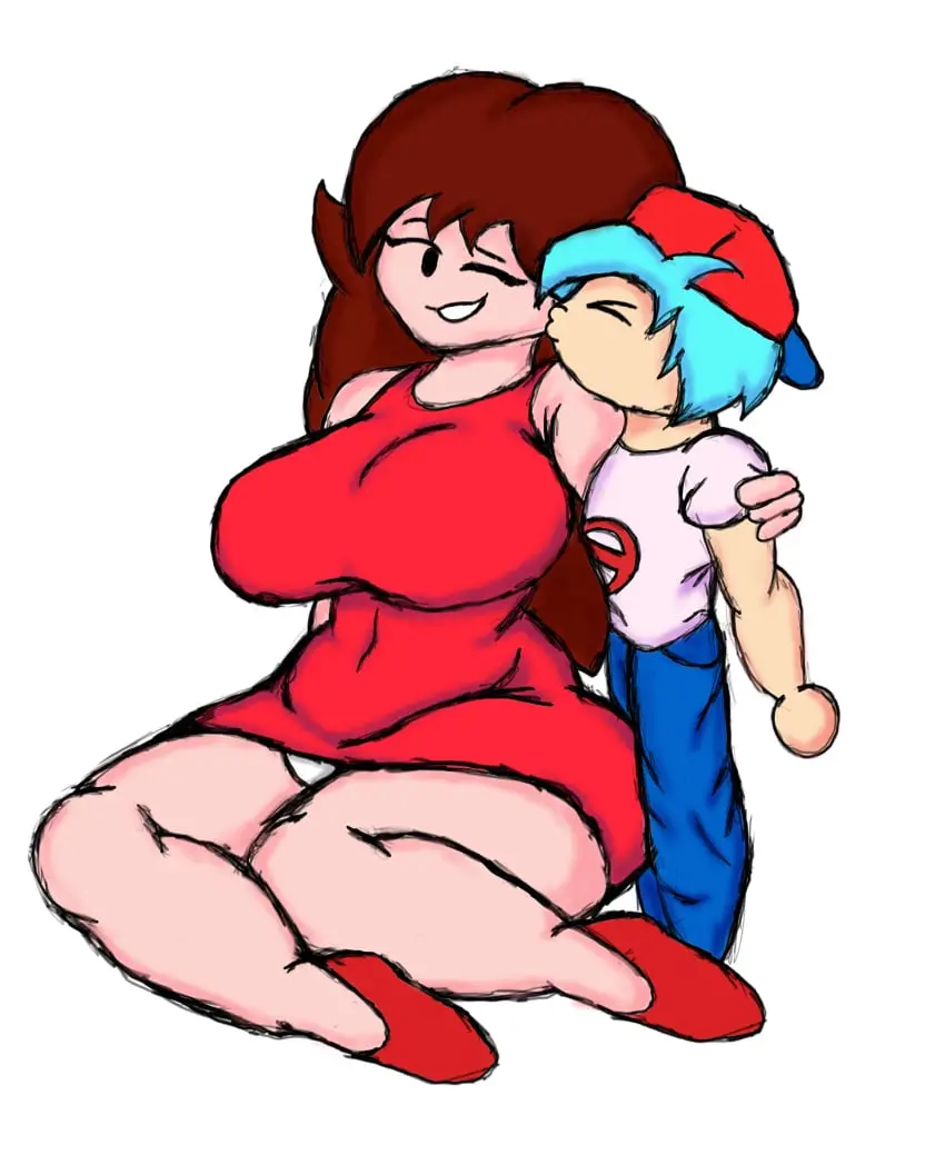 Image big_breasts,breasts,female,long_hair,smile,blue_hair,male,big_ass,size_difference,brown_hair,self_upload,big_thighs,smaller_male,height_difference,larger_female,taller_girl,mini_giantess,upskirt,fnf,friday_night_funkin,girlfriend_(friday_night_funkin),boyfriend_(friday_night_funkin),kiss,velgyd
