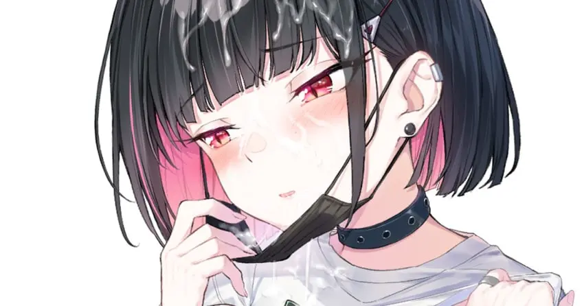Image blush,female,hair_ornament,open_mouth,red_eyes,shirt,simple_background,solo,white_background,black_hair,blunt_bangs,cum,short_hair,blue_archive,choker,earrings,multicolored_hair,jewelry,pink_hair,piercing,facial,half-closed_eyes,aroused,lifted_by_self,white_shirt,colored_inner_hair,black_choker,commentary_request,ear_piercing,slit_pupils,cum_on_hair,paid_reward_available,trinity_general_school_student,mask,raised_eyebrows,mouth_mask,bob_cut,close-up,hand_up,looking_to_the_side,after-school_sweets_club_(blue_archive),kazusa_(blue_archive),kazusa_(band)_(blue_archive),mask_pull,food-themed_hair_ornament,stud_earrings,blunt_ends,coffeekite,ice_cream_hair_ornament