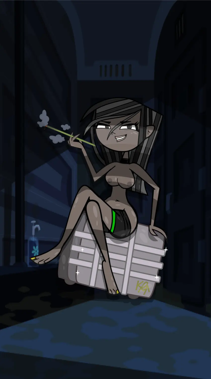 Image 1girls,female,dark_skin,original_character,dark-skinned_female,total_drama_island,oc,smoking,kingflurry51