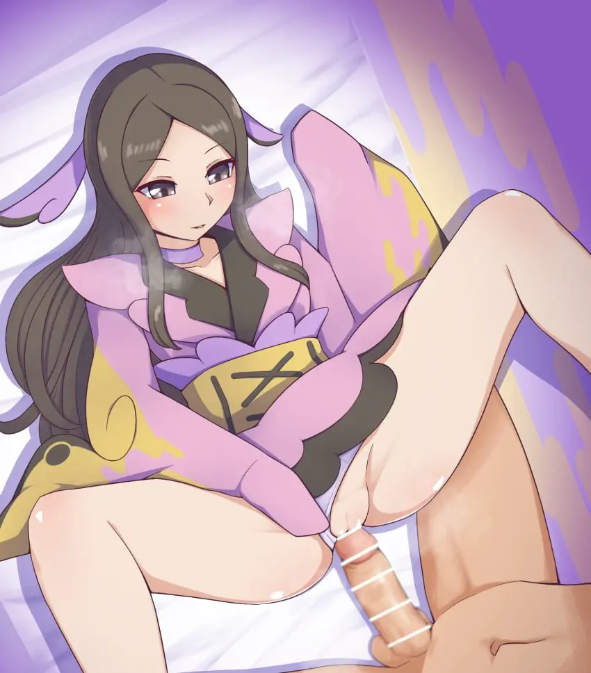 Image 1girls,blush,breasts,clothed,exposed_breasts,female,hi_res,long_hair,nipples,1boy,black_hair,cum,male,nude,penis,pokemon,pussy,panties,sex,headwear,panties_aside,cum_in_pussy,cum_inside,naked,dress,censored,nintendo,grey_eyes,bar_censor,looking_at_penis,enjoying,pink_clothing,imminent_sex,pokemon_xy,japanese_clothes,laying_on_bed,gym_leader,just_the_tip,enjoyment,valerie_(pokemon),niboccc