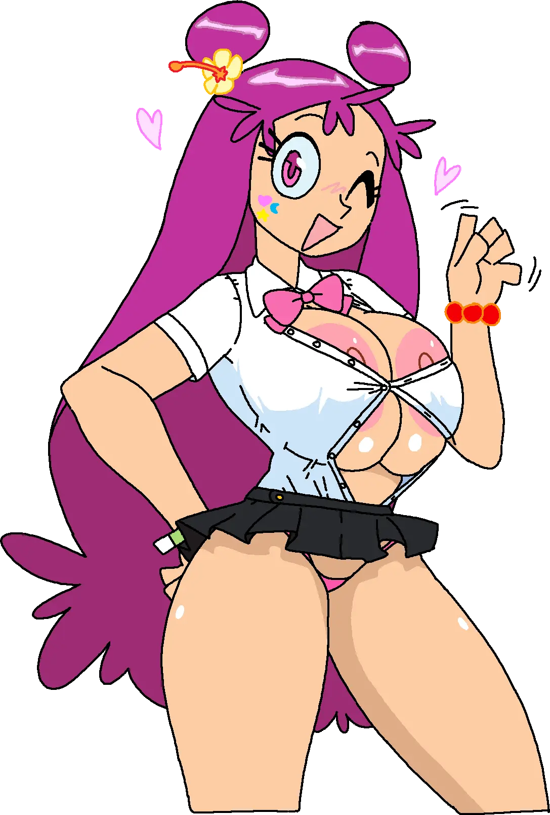 Image 1girls,big_breasts,breasts,clothing,female,female_only,large_breasts,looking_at_viewer,nipples,no_bra,shirt,solo,panties,thick_thighs,wide_hips,areolae,pink_hair,pink_eyes,busty,miniskirt,skirt,microskirt,nipple_slip,transparent_background,cassettedream,dream-cassette,hoshime,ami_onuki,hi_hi_puffy_amiyumi