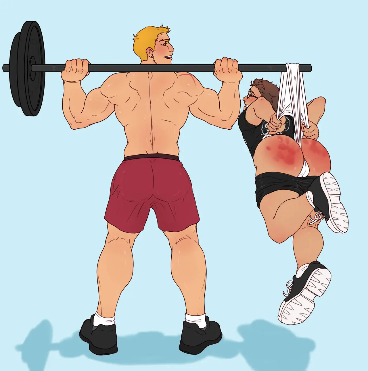 Image male,bubble_butt,muscular,muscular_male,embarrassed,2boys,male_only,original_character,gay,plain_background,domination,wedgie,spank_marks,public_humiliation,marmotap,hanging_wedgie,officer_dare,sinny_(sassy-storm),wedgie_spanking