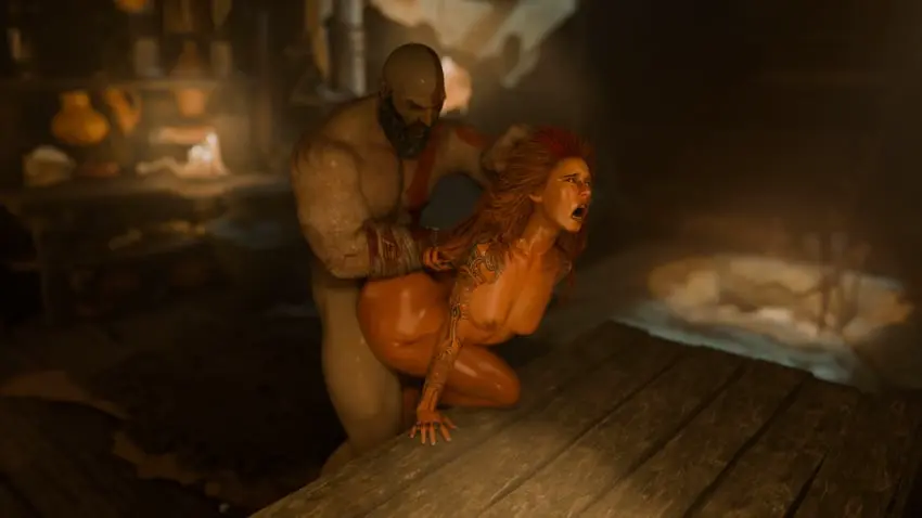Image 1girls,breasts,female,human,nipples,1boy,male,nude,doggy_style,muscular,muscular_male,size_difference,nude_male,restrained,forced,table,smaller_female,bigger_male,arms_behind_back,restrained_arms,table_sex,god_of_war,god_of_war_ragnarok,held_down,kratos,laikablend,thrud_(god_of_war)