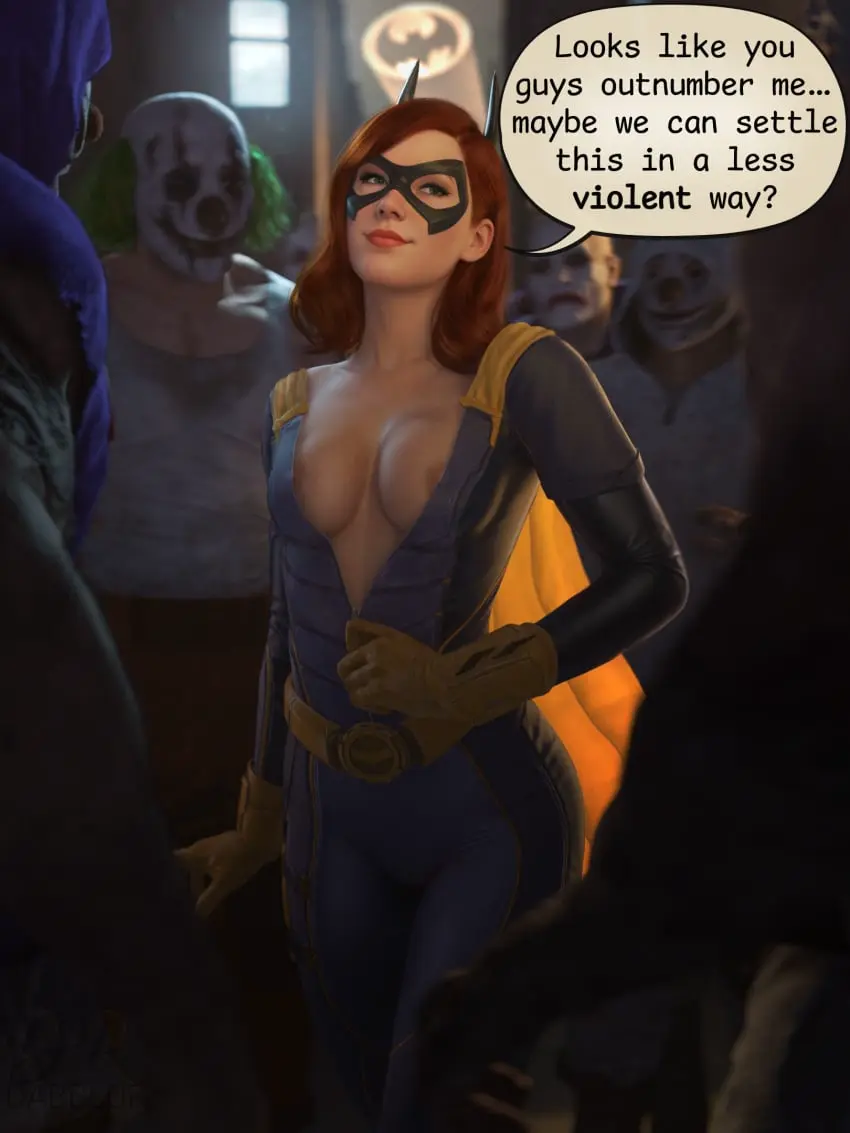 Image 1girls,breasts,breasts_out,female,highres,large_breasts,long_hair,nipples,no_bra,very_long_hair,male,red_hair,female_focus,red_head,thighs,areola,areolae,hips,male/female,ginger,text,green_eyes,lips,hand_on_hip,3d,blender,multiple_boys,skinsuit,3d_(artwork),batman_(series),dc,dc_comics,english_text,text_bubble,ginger_hair,group,ai_assisted,multiple_males,4k,imminent_sex,skin_tight,blender_(software),facemask,suit,blender_cycles,5boys,hips_wider_than_shoulders,batgirl,face_mask,skintight,barbara_gordon,batgirl_(gotham_knights),gotham_knights,imminent_gangbang,drdabblur