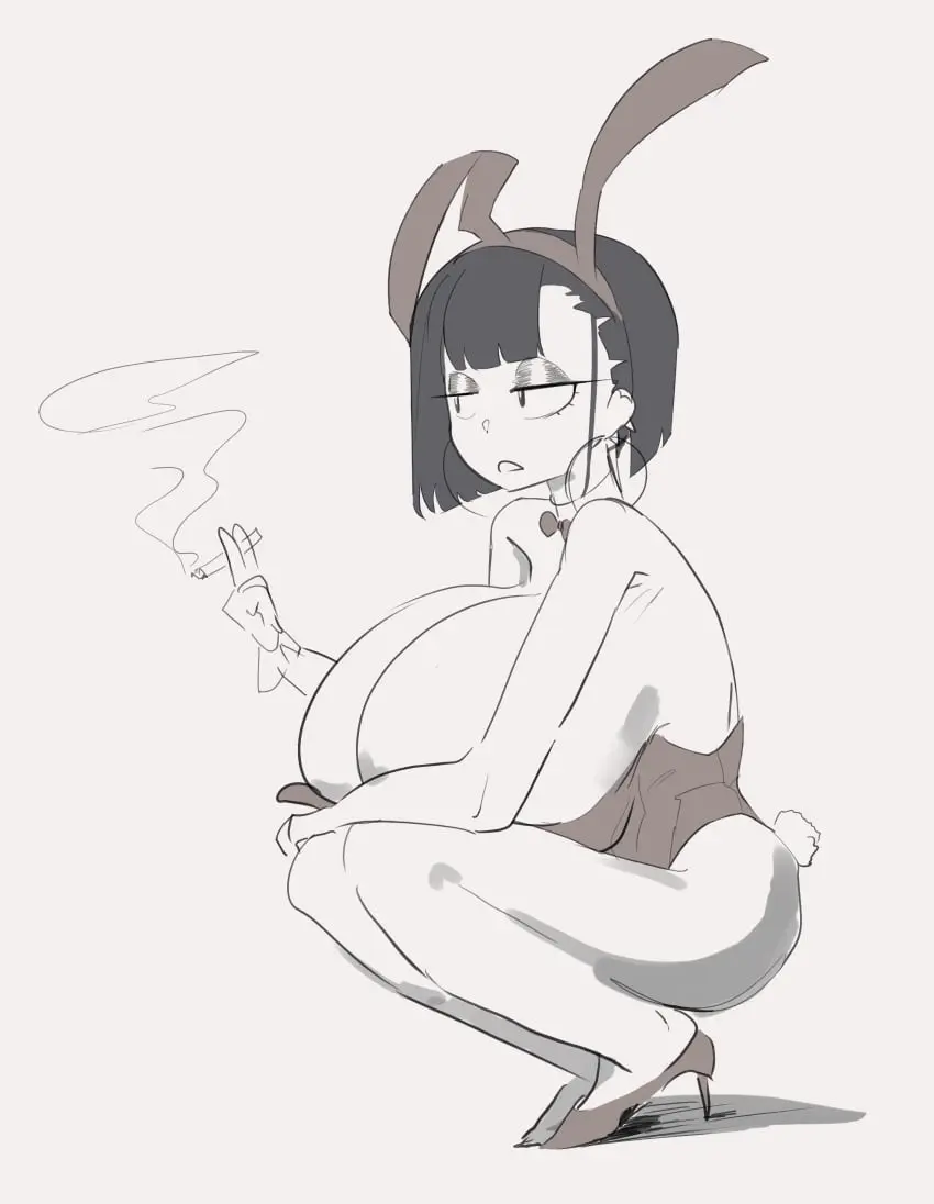 Image 1girls,big_breasts,breasts,female,female_only,light-skinned_female,light_skin,solo,female_focus,solo_female,solo_focus,huge_breasts,breasts_bigger_than_head,bunny_ears,bunny_girl,rabbit_ears,bunnysuit,top_heavy,cigarette,smoking,rabbit_girl,easter,smoking_cigarette,hoop_earrings_oversized,booruguru,goth_(booruguru)