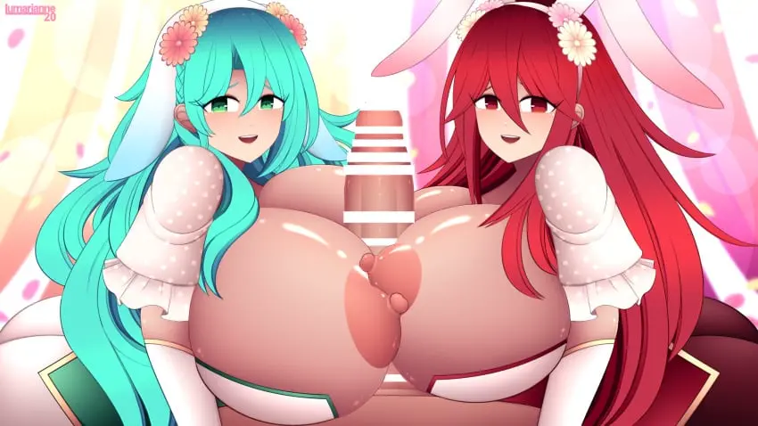 Image big_breasts,breasts,breasts_out,female,large_breasts,long_hair,looking_at_viewer,nipples,open_mouth,red_eyes,smile,very_long_hair,1boy,2girls,blue_hair,ffm_threesome,group_sex,male,penis,straight,threesome,red_hair,ass,big_ass,female_focus,sex,voluptuous,aqua_hair,color,happy,huge_breasts,gigantic_breasts,green_eyes,paizuri,happy_sex,censored,double_paizuri,curvy,alternate_version_available,bunny_ears,bunny_girl,nintendo,braid,pov,hair_between_eyes,bent_over,male_pov,short_sleeves,alternate_breast_size,asymmetrical_docking,breast_press,teamwork,official_alternate_costume,alternate_costume,flower,hair_flower,fire_emblem,fire_emblem_awakening,fire_emblem_heroes,bunnysuit,large_ass,leotard,pantyhose,fire_emblem_engage,easter,alternate_ass_size,happy_paizuri,petals,chloe_(fire_emblem),cordelia_(fire_emblem),lumarianne20
