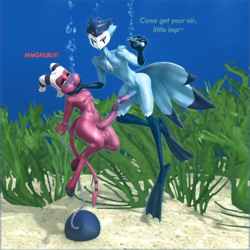 Image male,penis,2boys,naked,demon,gay,dick,bondage,helluva_boss,underwater,drowning,moxxie_(helluva_boss),stolas_(helluva_boss),fetish,danil4h,chainrn