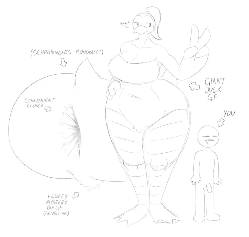 Image 1girls,big_breasts,breasts,female,hi_res,1boy,male,penis,ass,big_ass,big_butt,bubble_butt,huge_ass,thick_thighs,voluptuous,ponytail,solo_focus,balls,huge_breasts,anthro,tagme,voluptuous_female,black_and_white,smaller_male,avian,front_view,larger_female,taller_girl,giantess,mini_giantess,peace_sign,ass_bigger_than_head,cloaca,duck,duck_girlfriend_(indynd),indynd