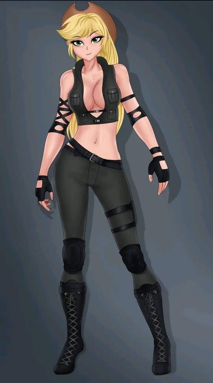 Image 1girls,big_breasts,breasts,female,female_only,large_breasts,light-skinned_female,long_hair,no_bra,pants,solo,black_gloves,gloves,cleavage,midriff,blonde_hair,green_eyes,artist_request,grey_background,fingerless_gloves,equestria_girls,friendship_is_magic,hasbro,my_little_pony,boots,crossover,crop_top,black_clothing,black_pants,2020,applejack_(mlp),no_bra_under_clothes,mortal_kombat,deviantart,mortal_kombat_(2011),deviantart_link,applejack_(eg),cowgirl_hat,sonya_blade_(cosplay)