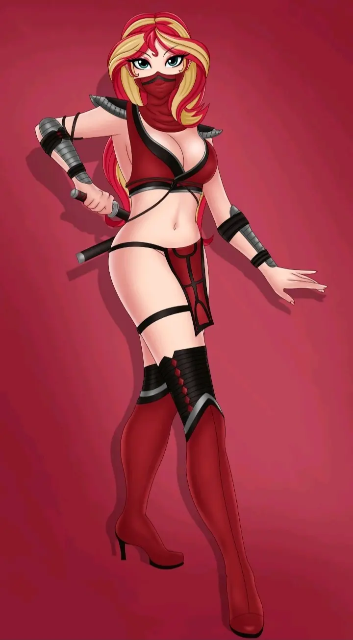 Image 1girls,breasts,female,female_only,large_breasts,light-skinned_female,looking_at_viewer,solo,standing,red_hair,two_tone_hair,cleavage,green_eyes,artist_request,heels,high_heels,revealing_clothes,skimpy_clothes,yellow_hair,equestria_girls,friendship_is_magic,hasbro,my_little_pony,red_legwear,cosplay,crossover,red_topwear,red_clothing,mask,red_background,high_heel_boots,2020,masked_female,loincloth,red_bra,mortal_kombat,deviantart,mortal_kombat_(2011),sunset_shimmer,deviantart_link,skarlet_(cosplay)