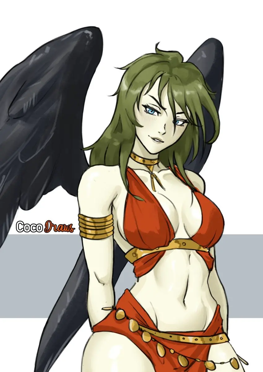 Image navel,wings,tagme,black_wings,alternate_costume,fire_emblem,dancer_outfit,fire_emblem:_radiant_dawn,dancer,laguz_(race),cocodraws,laguz,vika_(fire_emblem)