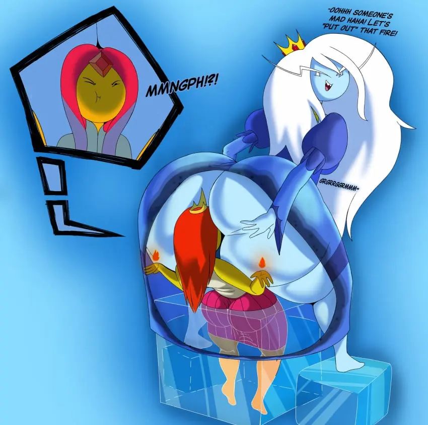 Image female,white_hair,2girls,multiple_girls,red_hair,ass,big_ass,big_butt,huge_ass,huge_butt,fat_ass,text,spreading,thick_ass,thick_butt,alternate_version_available,red_skin,butt,blue_skin,crown,white_eyes,adventure_time,cartoon_network,facesitting,stomach_noises,warner_brothers,spreading_ass,fat_butt,ice_queen_(adventure_time),flame_princess,mrwastemaster