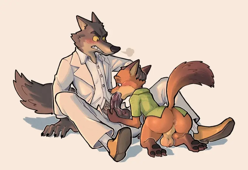 Image blush,clothed,clothing,hi_res,pants,shirt,hand_on_head,male,penis,tail,ass,disney,duo,humanoid_penis,male/male,balls,anthro,anus,absurd_res,gay,genital_fluids,bodily_fluids,canid,canine,canis,footwear,fur,genitals,mammal,wolf,orange_body,humanoid_genitalia,brown_fur,boots,fox,topwear,brown_body,orange_fur,bottomwear,dreamworks,the_bad_guys,penis_in_mouth,universal_studios,nick_wilde,zootopia,mr._wolf_(the_bad_guys),gair,sonicinmind