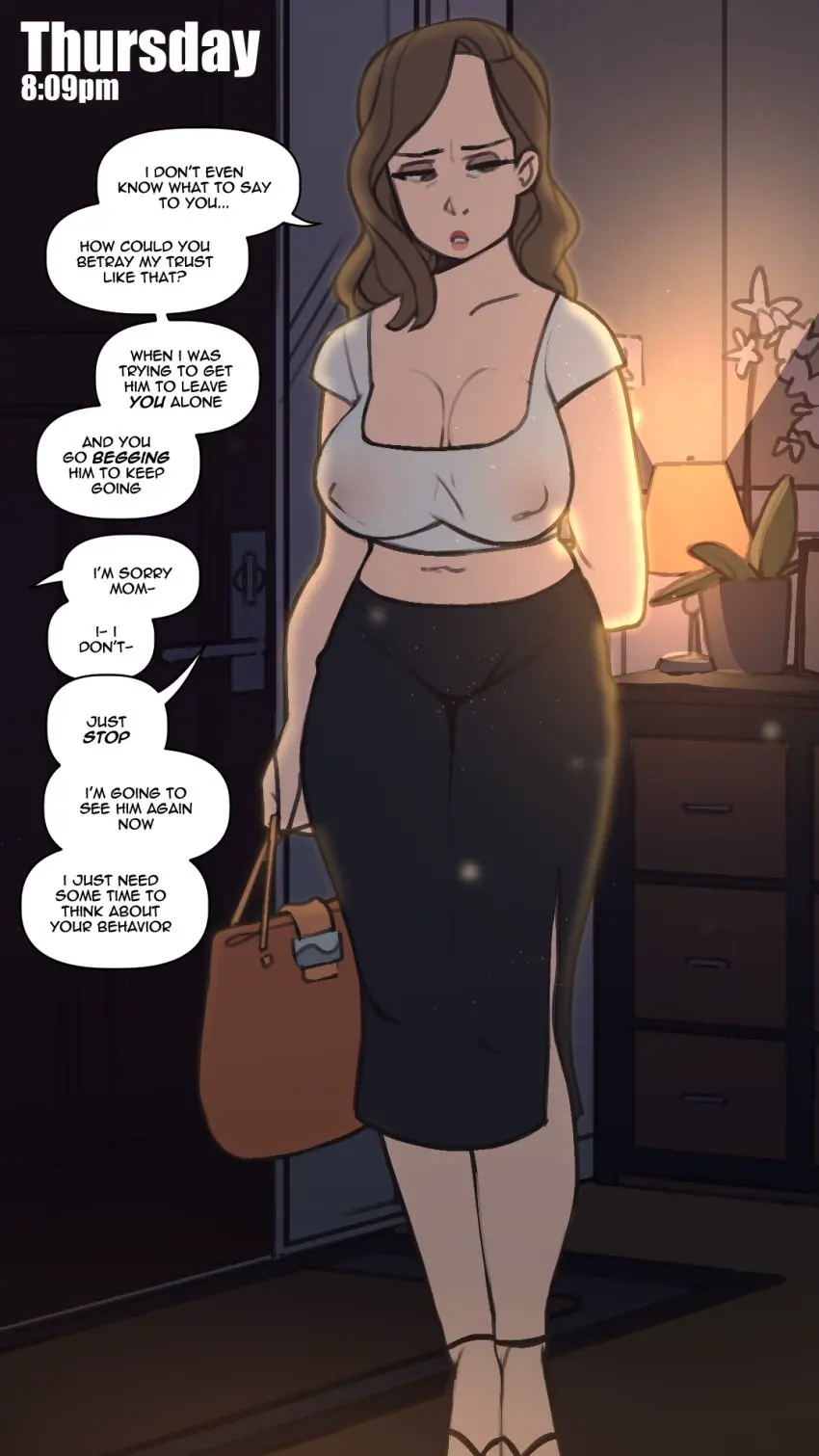 Image 1girls,big_breasts,breasts,female,large_breasts,penis,big_ass,big_penis,milf,cleavage,covered_nipples,solo_focus,original,original_character,brown_hair,mature_female,comic,skirt,english_text,nipple_bulge,cheating,netorare,ntr,crop_top,facing_viewer,9:16,cuckold,cheating_wife,corruption,motherly_cuckold,bully,averting_eyes,not_enough_milk_(artist),cucked_by_bully,eileen_moore,isaac_adams,mom_with_bully,cheating_mother,cuckolded,your_mom