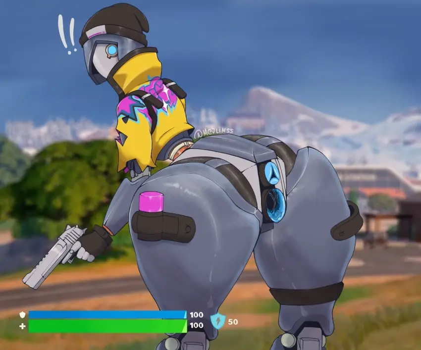 Image female,solo,blue_eyes,pussy,ass,anthro,fortnite,anus,artist_signature,fortnite:_battle_royale,health_bar,robot,robot_girl,robot_humanoid,!,gun,robot_joints,blue_anus,blue_pussy,showing_ass,robotic,artificial_vagina,gynoid,medlinss,rebel_(fortnite)