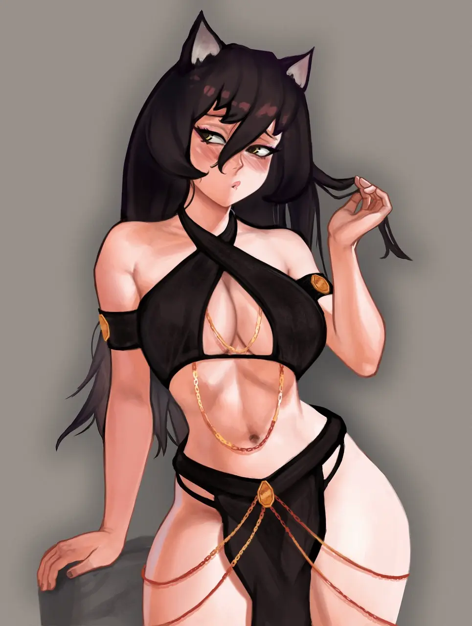 Image 1girls,blush,female,solo,black_hair,cat_ears,solo_female,tagme,rwby,yomorio_lingerie,harem_outfit,blake_belladonna,faunus,akeowi