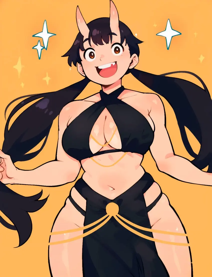 Image breasts,female,large_breasts,thick_thighs,wide_hips,ai_generated,cleavage_cutout,skindentation,twintails,dungeon_meshi,delicious_in_dungeon,inutade_(delicious_in_dungeon),losforry_custom