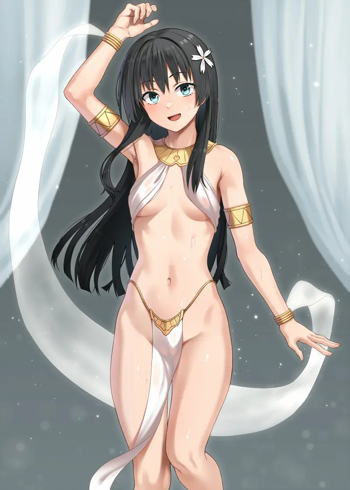 Image 1girls,breasts,female,female_only,black_hair,blue_eyes,sweat,flower_in_hair,medium_breasts,teenager,teenage_girl,flower,young,2024,younger_female,to_aru_majutsu_no_index,to_aru_kagaku_no_railgun,saten_ruiko,dancer,orochi_itto