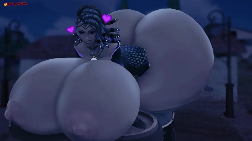 Image 1girls,breasts,female,nipples,ass,white_skin,fortnite,hyper_breasts,tagme,bent_over,collar,heart,makeup,lipstick,epic_games,hyper_ass,snake_hair,medusa,medusa_(fortnite),oakensfm,woodworksfm