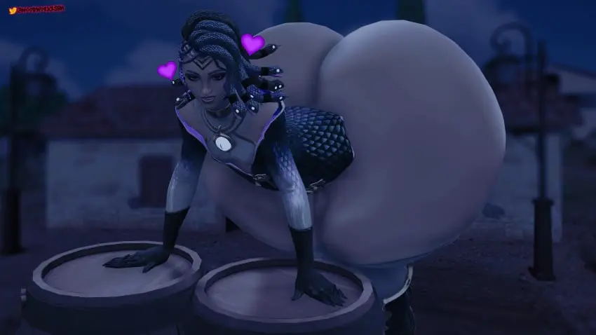 Image 1girls,female,ass,fortnite,bent_over,makeup,lipstick,epic_games,hyper_ass,rule_63,ass_body,snake_hair,medusa,medusa_(fortnite),oakensfm,woodworksfm