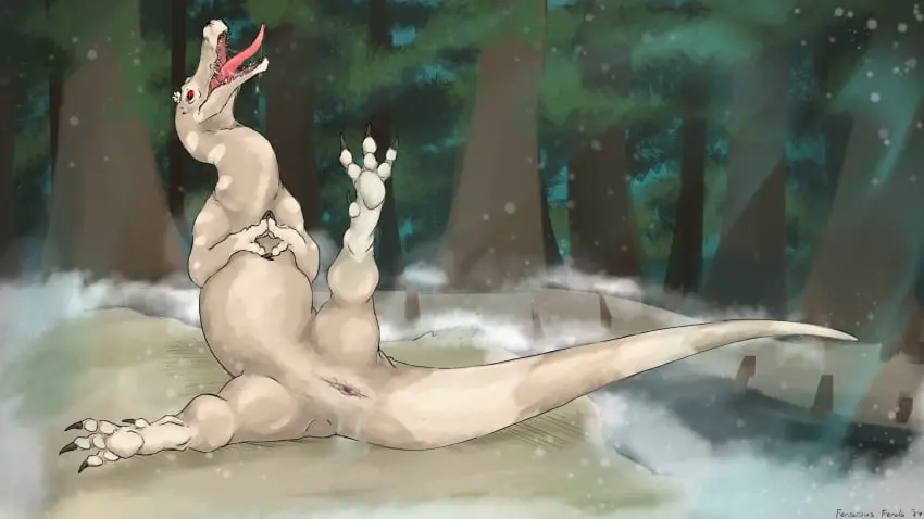 Image female,hi_res,looking_at_viewer,open_mouth,red_eyes,solo,pussy,tongue_out,tongue,ass,feet,belly,teeth,drooling,saliva_string,tan_body,spread_legs,spreading,aroused,saliva,presenting,genital_fluids,legs_up,bodily_fluids,genitals,multicolored_body,two_tone_body,claws,fangs,flower,2024,reptile,scales,scalie,tree,presenting_hindquarters,pussy_juice_drip,dripping,front_view,signature,animal_genitalia,nature,nature_background,plant,feral,foot_focus,vaginal_fluids,dinosaur,circle_(marking),cloaca,cloaca_juice,theropod,hands_together,tan_scales,tan_belly,fog,baryonyx,spinosaurid,presenting_cloaca,spread_cloaca,cloaca_juice_drip,dahlilia_(ferocious_ferals),ferocious_ferals,vertical_cloaca
