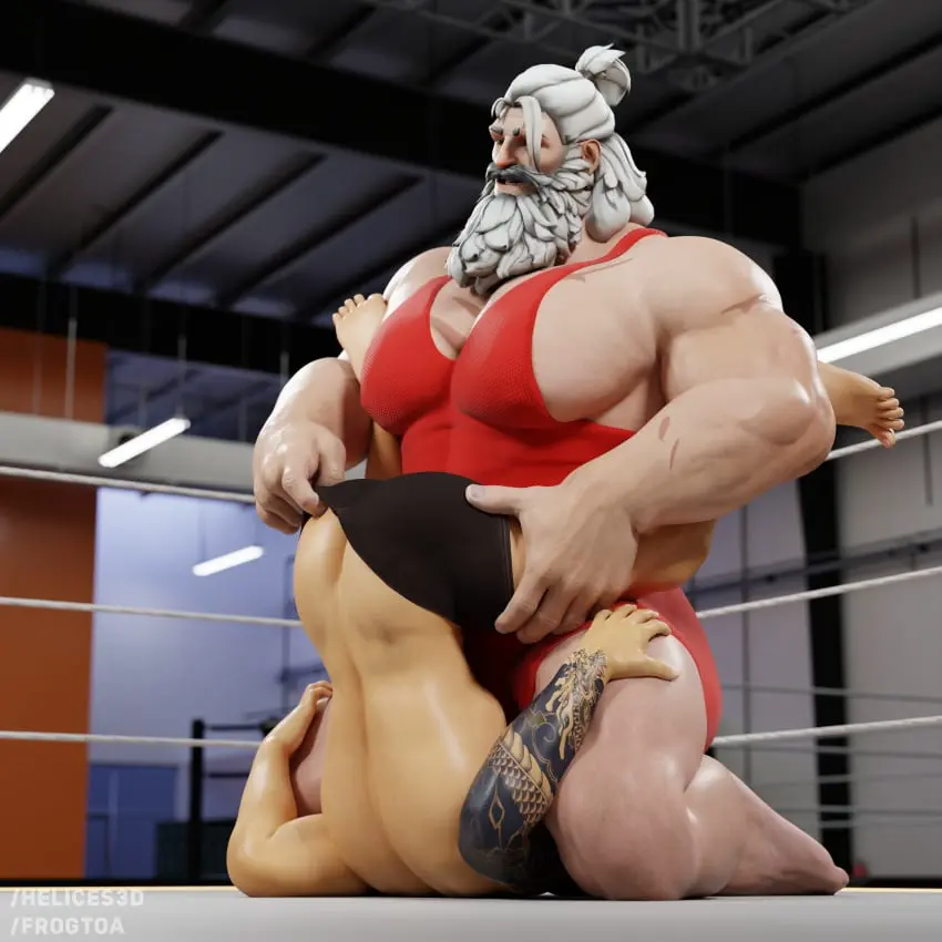 Image white_hair,male,muscular,muscular_male,2boys,male/male,male_only,tattoo,tattooed_arm,absurd_res,gay,hand_on_hip,3d,pov,bulge,3d_model,talking,height_difference,overwatch,overwatch_2,headscissor,older_male_and_younger_male,older_male,looking_up,wrestling,muscular_ass,wrestler,pulling_clothing,wrestling_ring,white_beard,pulling_down_pants,wrestling_singlet,mankini,red_mankini,muscular_butt,frogtoa,hanzo,helices3d,reinhardt