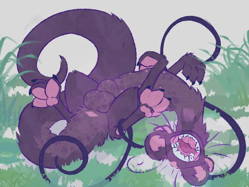 Image hi_res,open_mouth,solo,male,tail,lying,on_back,tongue,teeth,teeth_showing,balls,anus,spread_legs,spreading,presenting,genitals,mammal,mustelid,animal_genitalia,sheath,long_tail,presenting_balls,antennae_(anatomy),soft_bugg_(artist),chesawyiin_(cloudweaver)