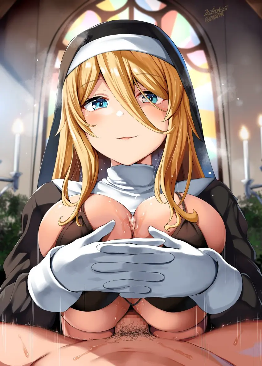 Image breasts,female,highres,long_hair,smile,blue_eyes,cum,gloves,penis,bra,blonde_hair,paizuri,original,original_character,censored,ejaculation,censored_penis,penis_between_breasts,bikini_top,black_bikini,high_resolution,blonde_female,ejaculation_between_breasts,nun,nun_outfit,cum_between_breasts,black_bra,belko,paizuri_under_bikini,gloved_hands,cum_in_breasts