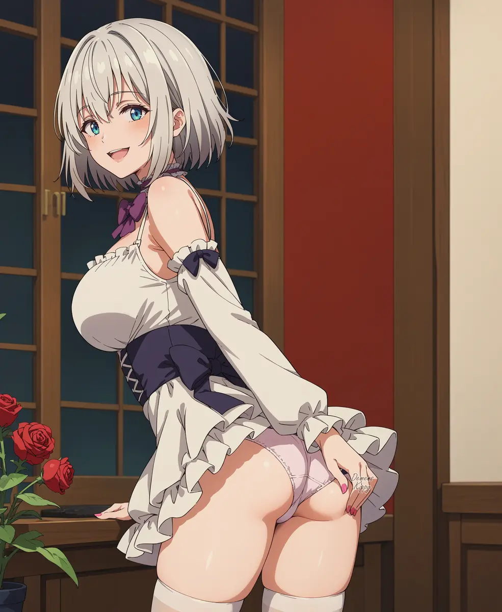 Image big_breasts,breasts,female,looking_at_viewer,pussy,panties,ai_generated,spread_legs,medium_hair,pov,maid,maid_uniform,pussy_focus,demens_kippy,gilf,jiisan_baasan_wakagaeru,saitou_ine