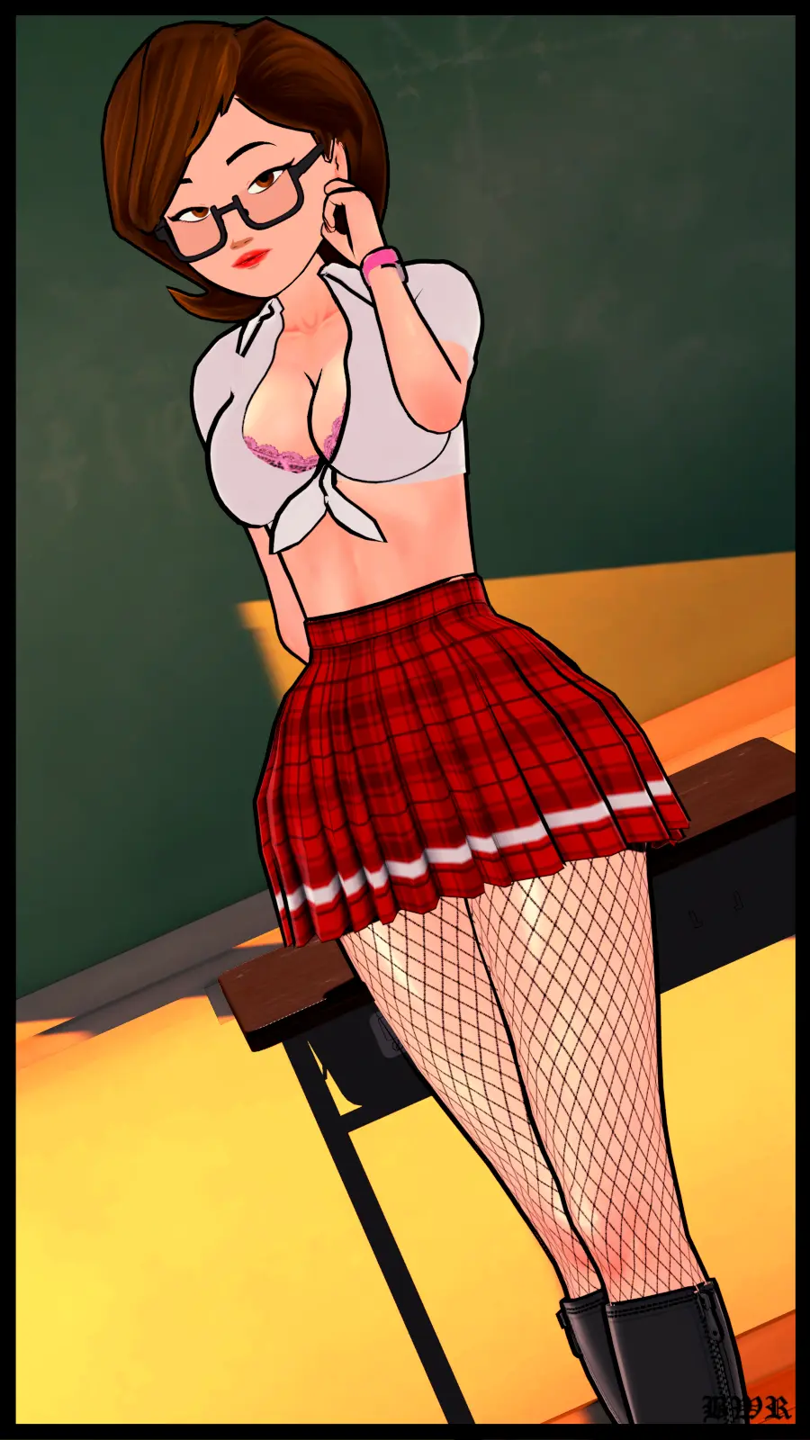 Image female,milf,glasses,school_uniform,skirt,fishnets,elastigirl,helen_parr,the_incredibles,short_skirt,breakwater_ridge