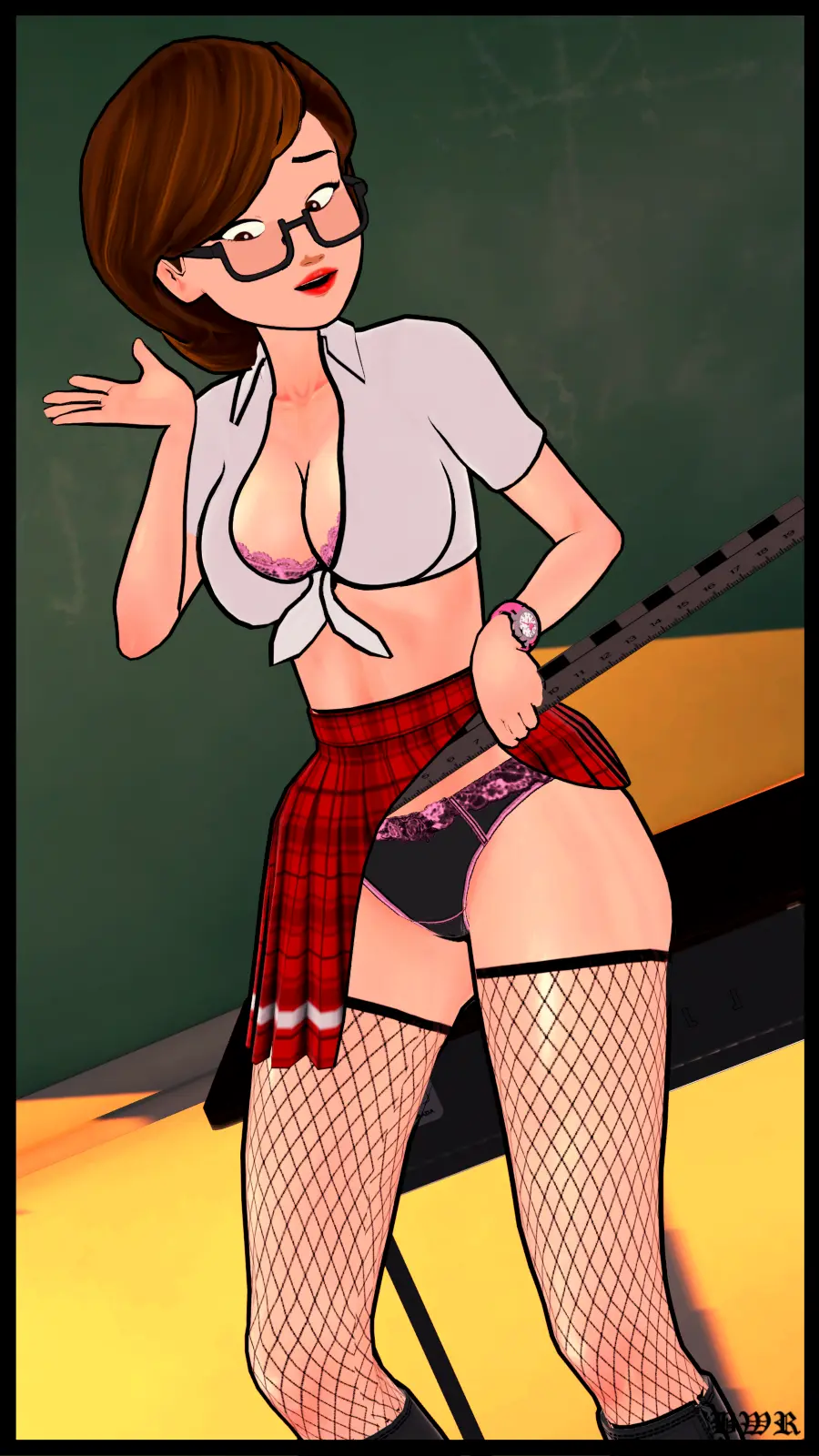 Image female,milf,glasses,school_uniform,skirt,fishnets,elastigirl,helen_parr,the_incredibles,short_skirt,breakwater_ridge