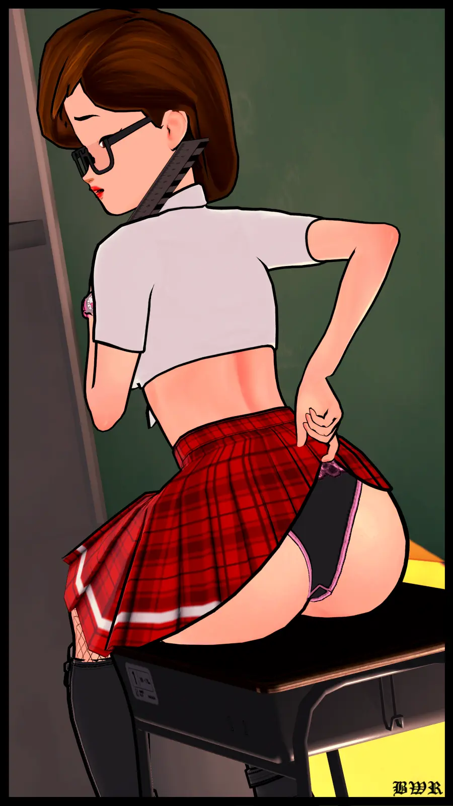 Image female,milf,glasses,school_uniform,skirt,fishnets,elastigirl,helen_parr,the_incredibles,short_skirt,breakwater_ridge