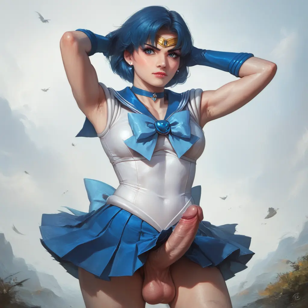 Image bow,breasts,clothing,cowboy_shot,looking_at_viewer,solo,standing,blue_eyes,blue_hair,elbow_gloves,gloves,penis,short_hair,choker,earrings,small_breasts,1futa,erection,futanari,intersex,veins,armpits,ai_generated,arms_behind_head,arms_up,jewelry,balls,veiny_penis,medium_breasts,lips,testicles,futa_only,outdoors,realistic,miniskirt,skirt,closed_mouth,pleated_skirt,covered_navel,leotard,blue_skirt,day,sailor_collar,magical_girl,babski326,bishoujo_senshi_sailor_moon,blue_sailor_collar,blue_bow,stud_earrings,ami_mizuno,sailor_mercury,brooch,blue_choker,sailor_senshi_uniform,heart_brooch