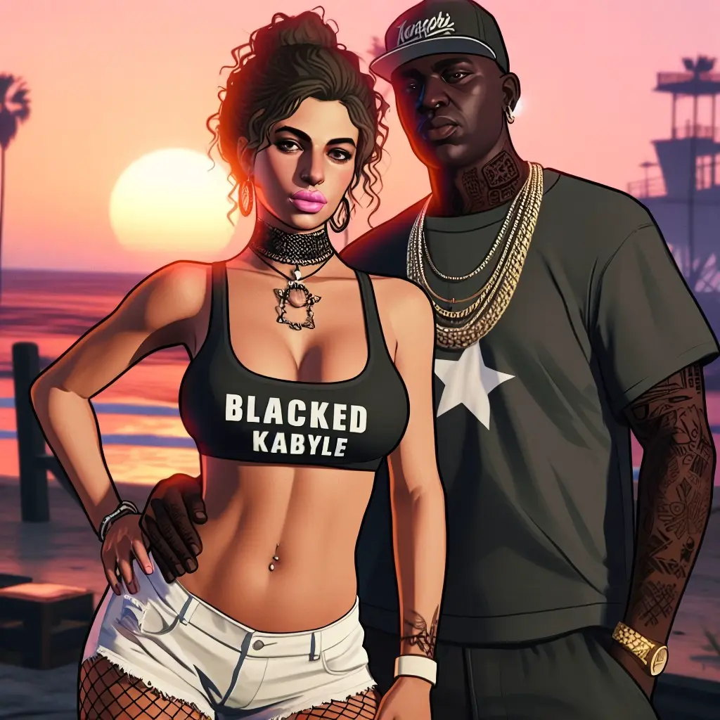 Image female,male,dark-skinned_male,dark_skin,interracial,ai_generated,posing,fishnets,pink_lipstick,blacked,algerian,algerian_female,algerian_woman,kabyle,kabyle_female,kabyle_woman