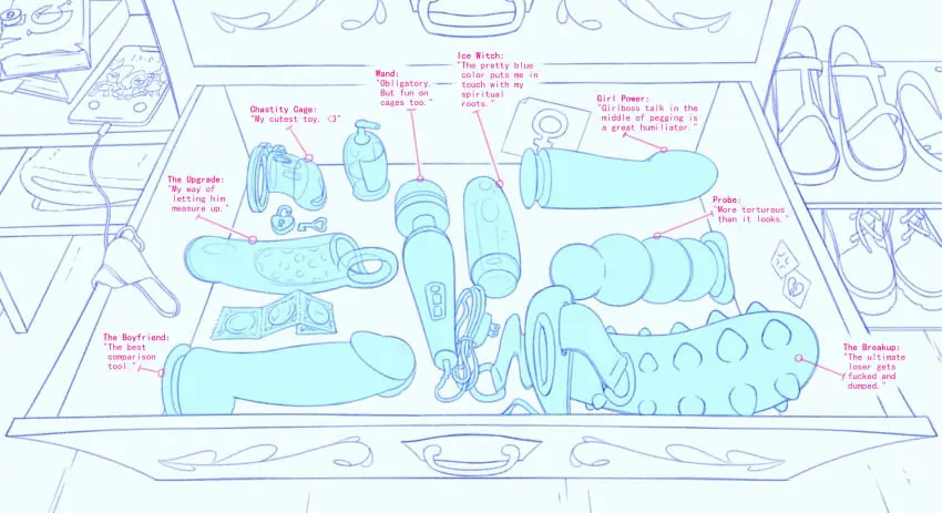 Image tagme,condom,sex_toy,strap-on,dildo,chastity_cage,strapon,anal_beads,vibrator,chastity,chastity_device,condom_wrapper,hitachi_magic_wand,toys,cock_sleeve,juniper_(rolld6toporn),rolld6toporn