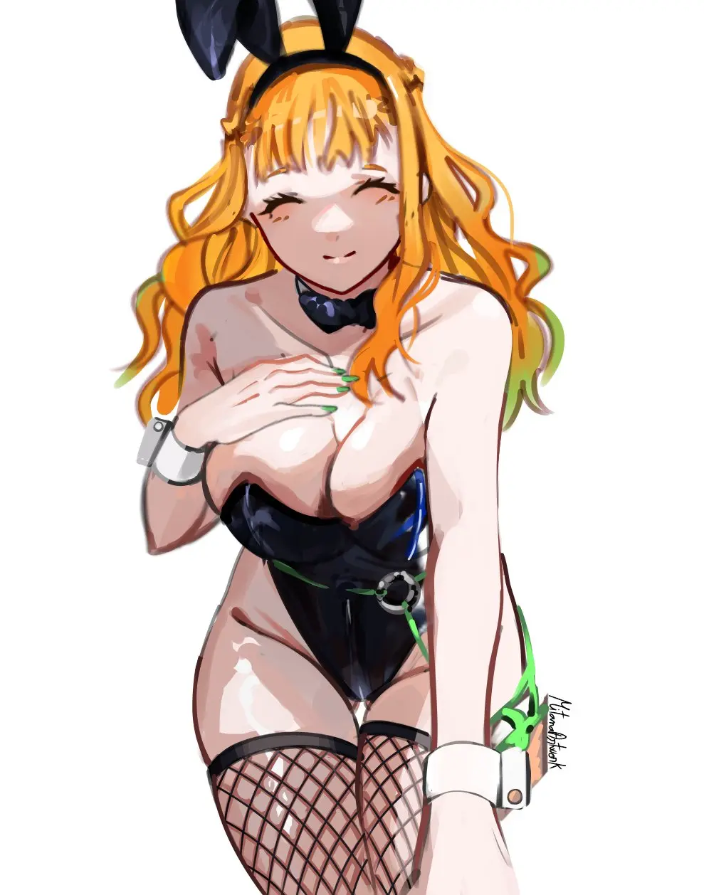 Image 1girls,female,female_only,thighhighs,orange_hair,ginger,green_eyes,bunny_ears,bunnysuit,fishnets,leotard,black_clover,bunny_costume,mimosa_vermillion,mitana