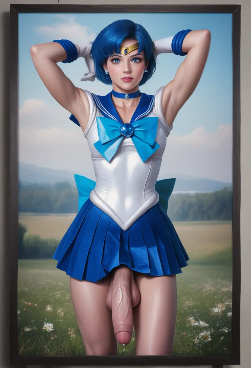 Image bow,clothing,cowboy_shot,looking_at_viewer,solo,standing,bangs,blue_eyes,blue_hair,cum,elbow_gloves,gloves,penis,short_hair,choker,earrings,1futa,futanari,intersex,veins,armpits,sky,ai_generated,arms_up,collarbone,jewelry,balls,veiny_penis,parted_lips,lips,testicles,futa_only,outdoors,realistic,collar,flaccid,miniskirt,skirt,precum,sleeveless,white_gloves,pleated_skirt,flower,foreskin,uncircumcised,partially_retracted_foreskin,retracted_foreskin,leotard,blue_skirt,white_leotard,blue_sky,day,grass,sailor_collar,magical_girl,babski326,bishoujo_senshi_sailor_moon,blue_sailor_collar,picture_frame,blue_bow,stud_earrings,ami_mizuno,sailor_mercury,blue_choker,sailor_senshi_uniform,sailor_senshi,sleeveless_leotard