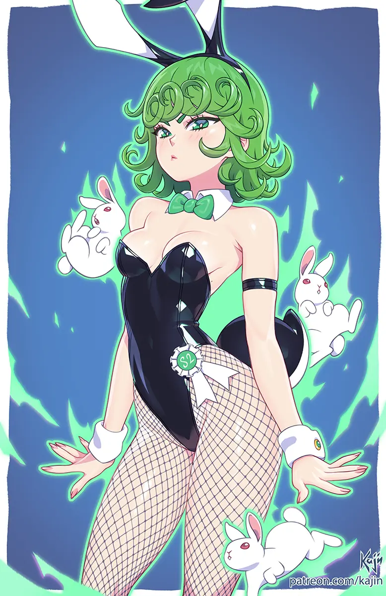 Image 1girls,blush,breasts,clothed,clothing,female,female_only,hi_res,light-skinned_female,light_skin,looking_at_viewer,solo,short_hair,female_focus,thick_thighs,bare_shoulders,color,solo_female,tagme,green_eyes,bunny_ears,green_hair,tight_clothing,revealing_clothes,bunny_tail,bunnysuit,fishnets,skimpy_clothes,fully_clothed,one-punch_man,tatsumaki,bare_arms,shiny_clothes,kajinman