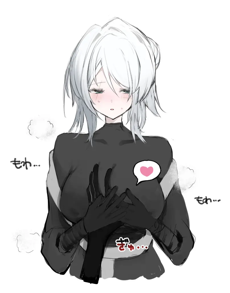 Image 1girls,big_breasts,blush,breasts,clothing,female,white_hair,blue_eyes,short_hair,sweat,grabbing,groping,project_moon,limbus_company,faust_(limbus_company)
