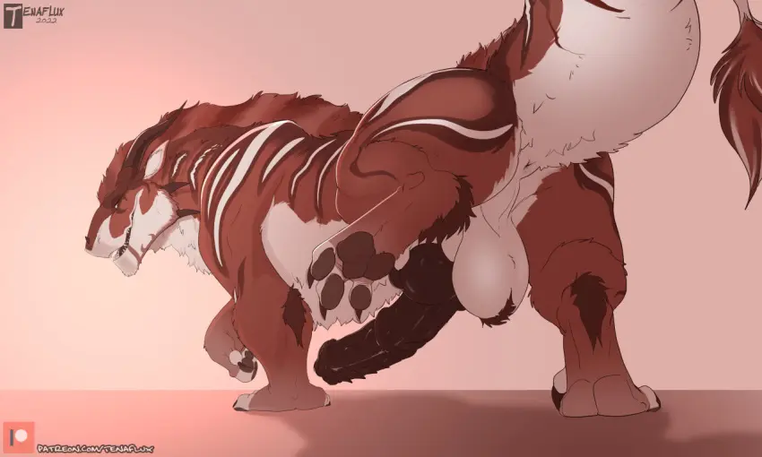 Image looking_at_viewer,solo,male,penis,tail,looking_back,male_only,balls,anus,genitals,low-angle_view,rear_view,animal_genitalia,animal_penis,knot,raised_tail,looking_back_at_viewer,feral,equine_genitalia,quadruped,felkin,equine_penis,hybrid_genitalia,hybrid_penis,knotted_equine_penis,pawpads,digitigrade,tenaflux