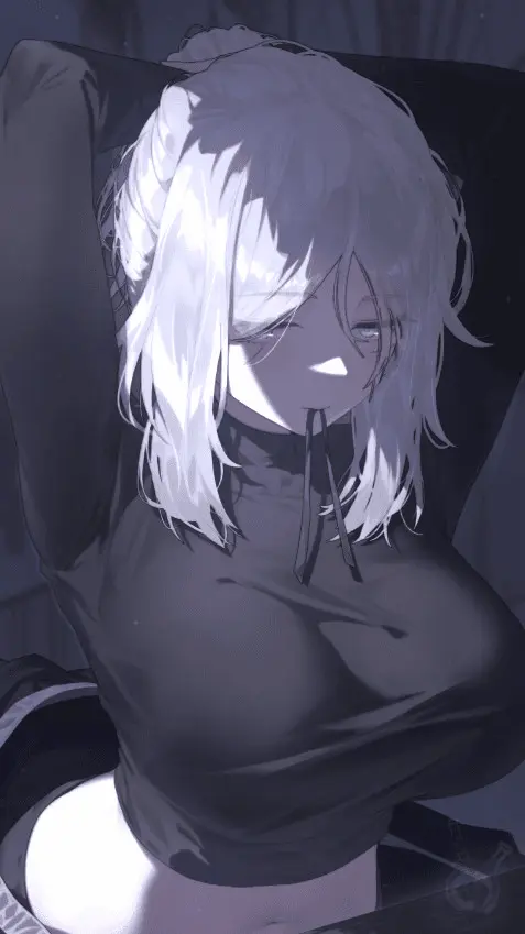 Image big_breasts,breasts,clothing,female,white_hair,blue_eyes,tied_hair,animated,hair_bun,project_moon,limbus_company,sushispin,faust_(limbus_company)