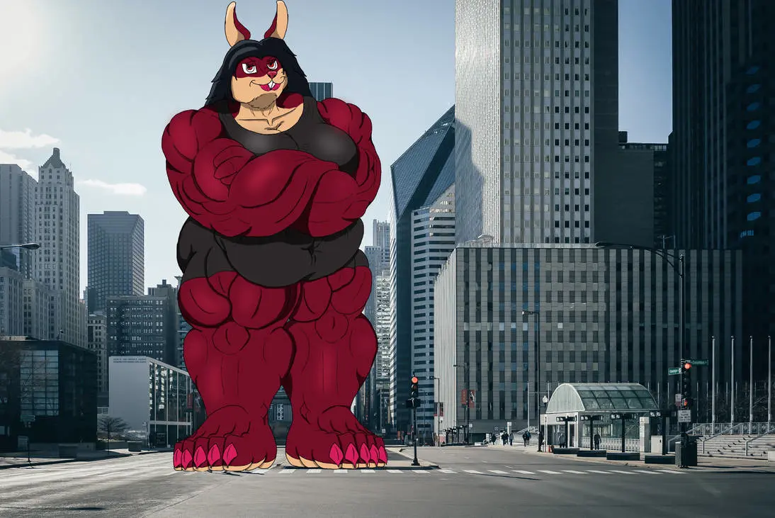Image breasts,female,red_eyes,black_hair,muscular,feet,belly,anthro,rabbit_ears,giantess,ssbbw,amazon,macro,bbw,furaffinity,red_nails,rabbit_tail,wrestling_outfit,arms_crossed,rabbit_humanoid,purple_eyeshadow,photoshop,furaffinity_username,brunhilde,sb127