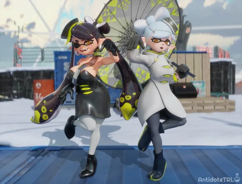 Image big_breasts,breasts,clothed,female,female_only,no_bra,2girls,big_ass,sideboob,nintendo,3d,3d_(artwork),splatoon,splatoon_3,teasing,marie_(splatoon),inkling_girl,boob_window,casual,strapless_dress,marie_(wo262),wo262_(3d_model_style),callie_(splatoon),squid_sisters,antidotetrl,callie_(alterna),marie_(alterna),splatoon_3:_return_of_the_mammalians