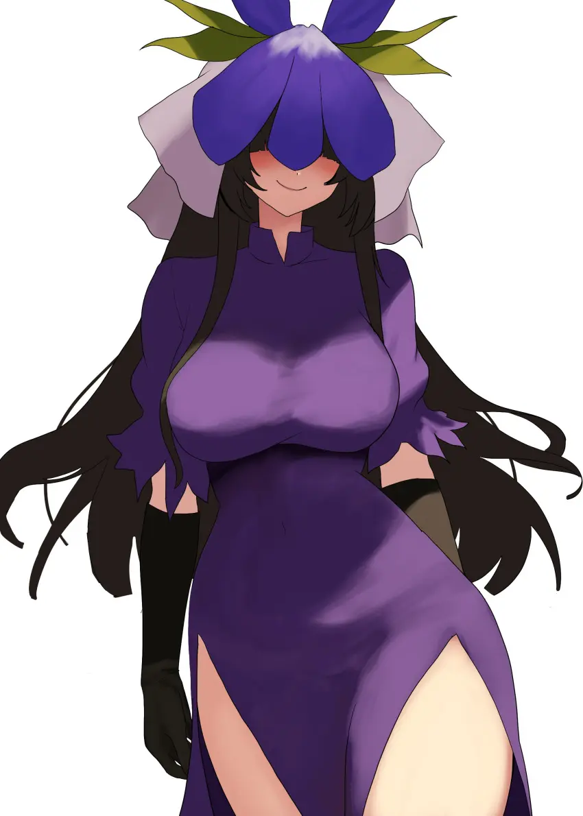 Image 1girls,big_breasts,blush,breasts,clothed,female,long_hair,smile,solo,standing,touhou,white_background,black_hair,gloves,thick_thighs,thighs,wide_hips,hips,clothed_female,2d,dress,facing_viewer,long_dress,yomotsu_hisami,obscured_eyes,obscured_face,source,moriforest1040