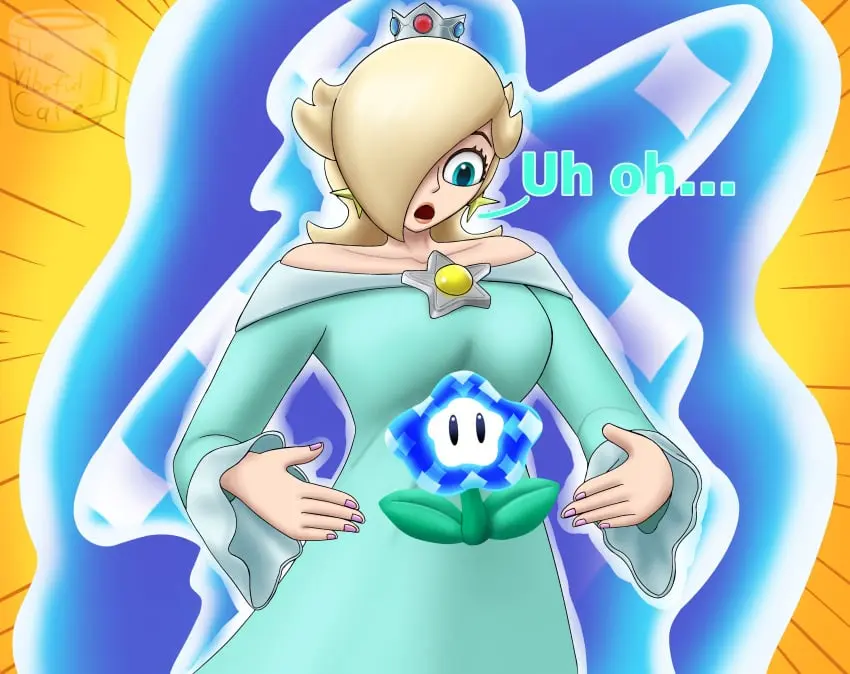 Image 1girls,clothed,clothing,female,female_only,standing,text,blonde_hair,dress,mario_(series),nintendo,english_text,ass_expansion,breast_expansion,super_mario_bros.,super_mario_galaxy,princess_rosalina,super_mario_bros._wonder,thevibefulcafe,wonder_flower