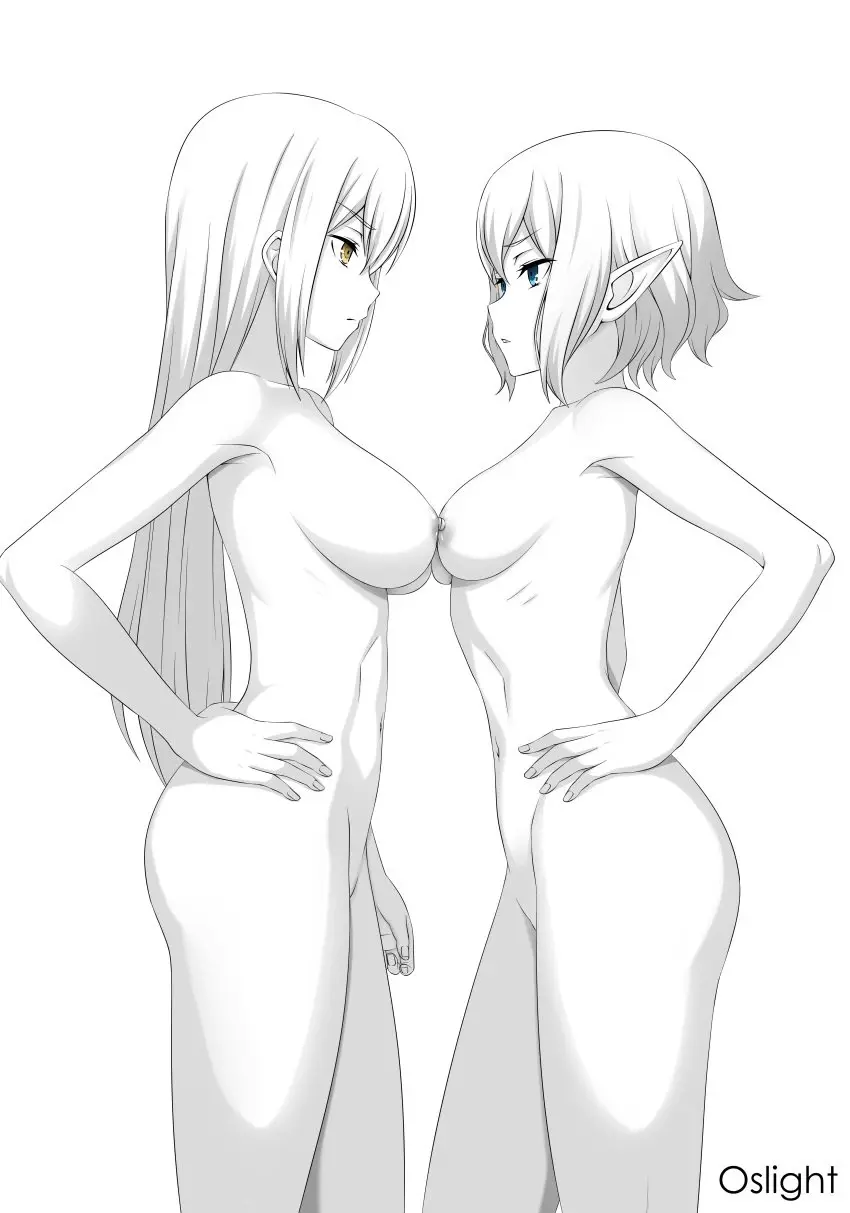 Image breasts,female,nude,elf,dungeon_ni_deai_wo_motomeru_no_wa_machigatteiru_darou_ka,black_and_white,elf_ears,elf_female,oslight,ryuu_lion,aiz_wallenstein