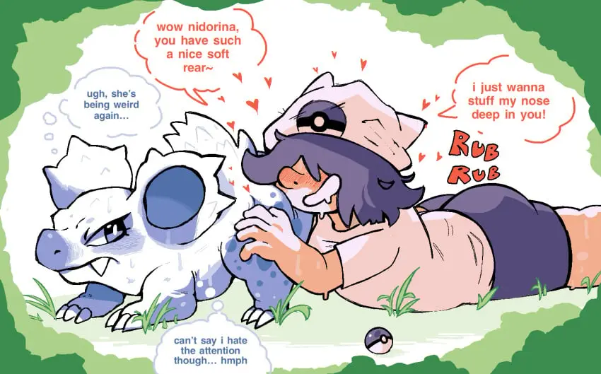 Image blush,female,pokemon,pokemon_(species),sweat,ass,duo,drooling,text,saliva,nintendo,bodily_fluids,yuri,interspecies,female/female,blush_lines,annoyed,feral,heart_symbol,rubbing,hand_on_butt,generation_1_pokemon,pokeball,butt_grab,pokephilia,grope,big_nose,echochamber,lesbian_with_beast,nidorina