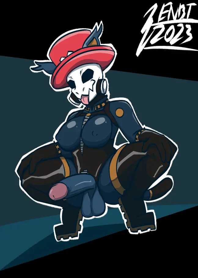 Image breasts,clothing,female,looking_at_viewer,solo,penis,tongue_out,tongue,hat,futanari,humanoid,intersex,headwear,wide_hips,headgear,solo_focus,balls,anthro,futa_only,footwear,genitals,mammal,latex,latex_clothing,latex_skinsuit,skinsuit,tight_clothing,feline,crouching,nipple_outline,boots,felid,skull,bone,caracal,caracal_(genus),skull_head,fempyro,enbiarts,flopyro